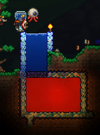 Making obsidian (water + lava)