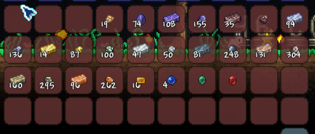 Inventory overview with missing Hellstone Bars